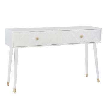 55.5" Geo Glam Console 2 Drawer with Gold Knobs Raised Panel Fronts Bright White - Linon
