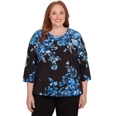 Floral Asymmetric Three Quarter Sleeve Top