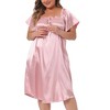 Agnes Orinda Women's Plus Size Satin Silky Pleated Loose Fit Midi Nightgown - 2 of 4