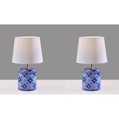Polly 17" White and Blue Ceramic Table Lamps Set of 2