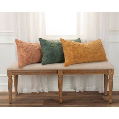 Orange Cotton Botanical Lumbar Pillow with Stonewashed Finish