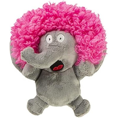 goDog Crazy Hairs Elephant Silent Squeak Plush Dog Toy, Chew Guard Technology - Gray, Small
