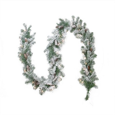 Northlight 9' x 8" Pre-lit Flocked Victoria Pine Artificial Christmas Garland - Clear Lights