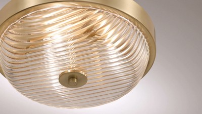 12" Round Brass and Glass Flush-Mount Ceiling Light Fixture