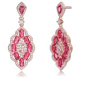 Guili Rose Gold Plated Dangle Earrings with Clear and Red Cubic Zirconia Accents, A Bold and Glamorous Piece for a Touch of Luxury - 1 of 3