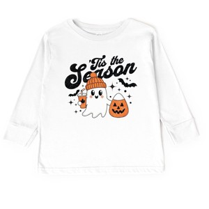 Tis The Season Ghost Retro - Toddler Long Sleeve Graphic Tee and Youth Long Sleeve Graphic T-Shirt - 1 of 3