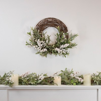 24-Inch Frosted Green and White Artificial Grapevine Christmas Wreath