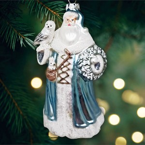 Arctic Whispers Santa Glass Christmas Ornament, Snowy Winter Theme with Light Blue Robe| OrnamentallyYou - 1 of 4