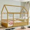 Twin Size Wooden Floor Bed with House Roof Frame and Fence Guardrails - 2 of 4