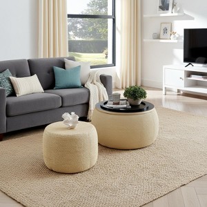 Homy Casa Round Storage Ottoman with Removable Wooden Lid for Living Room or Bedroom - 1 of 4