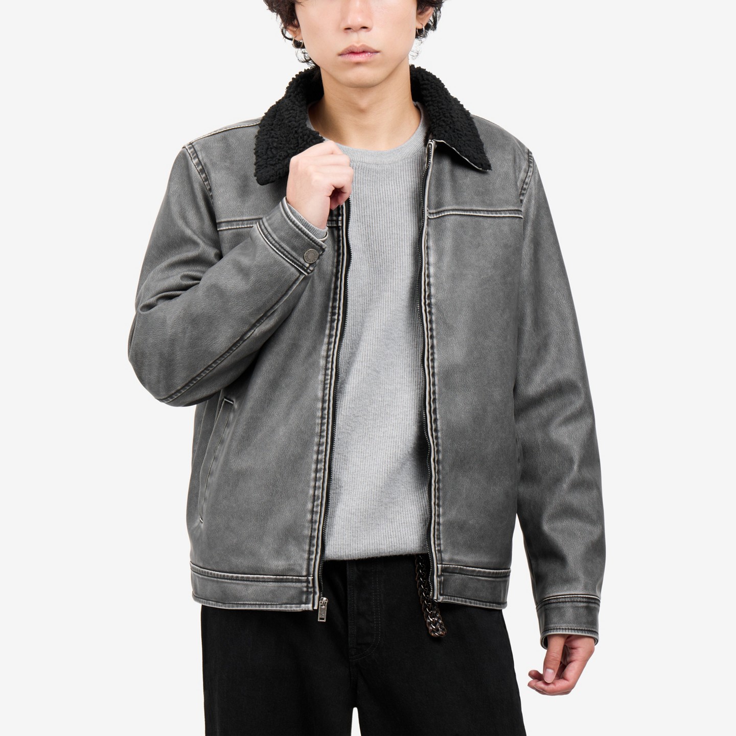 Мужская куртка X RAY Brushed PU Jacket Self Collar With Faux Shearling Lining in Black, цвет: Чёрный — фото 4