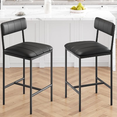Bar Stools Set of 2, Upholstered Height Bar Stools with Backrest and Footrest, Kitchen Barstools for Island,Counter Bar, Easy Assembly, Rustic Brown