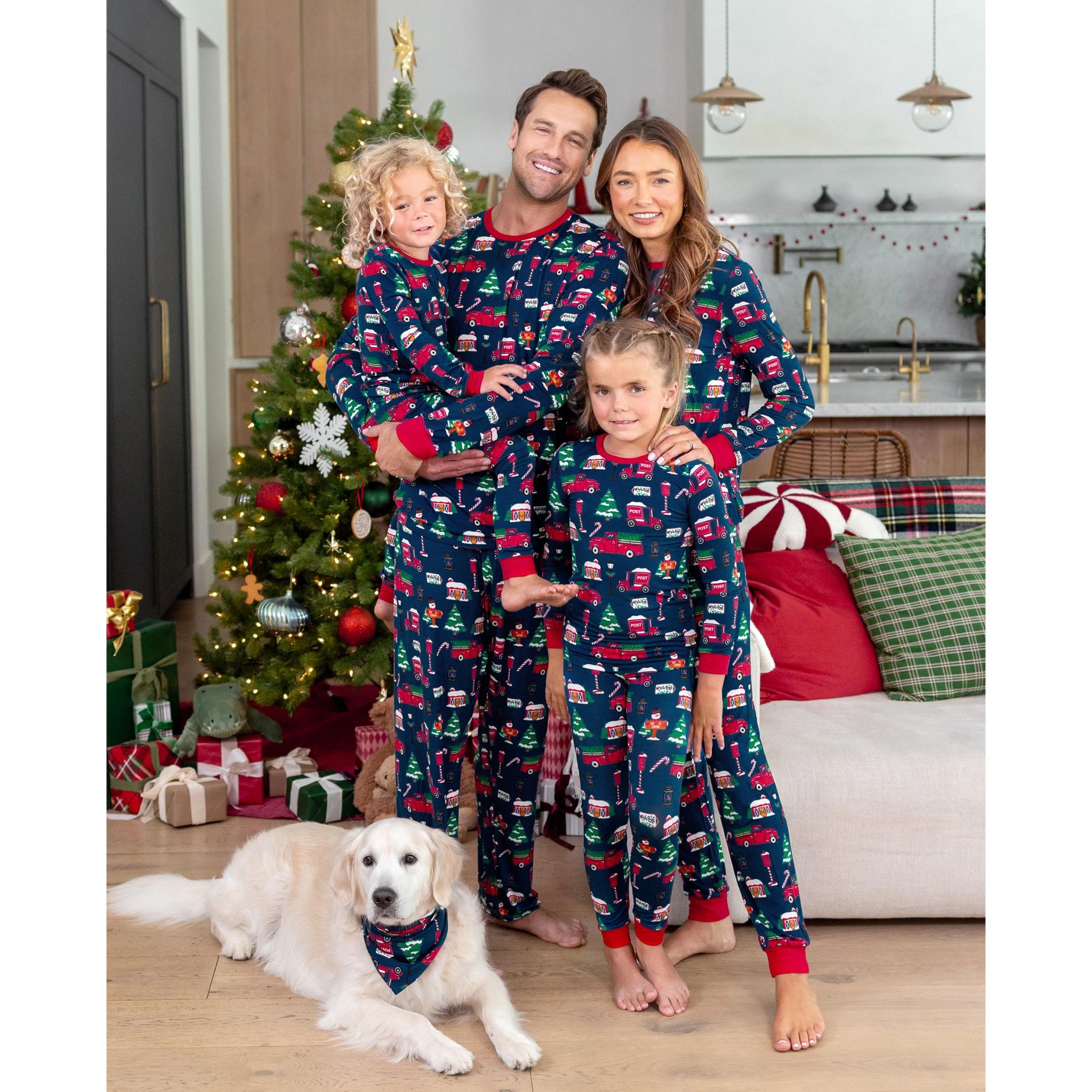 PatPat Family Christmas Pajamas Matching Sets - Bamboo Long Sleeve Village Print Xmas Sleepwear, Includes Dog Bandana