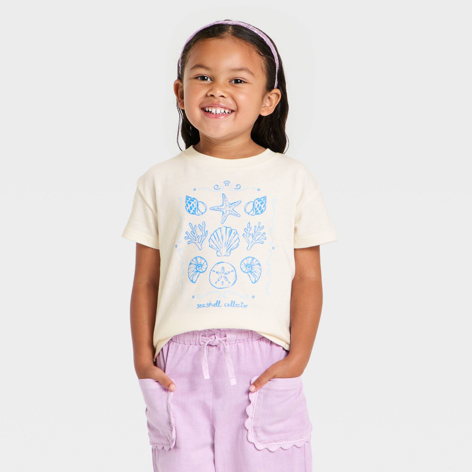 Toddler Girls' Short Sleeve Seashells Graphic Relaxed T-Shirt - Cat & Jack™ Cream