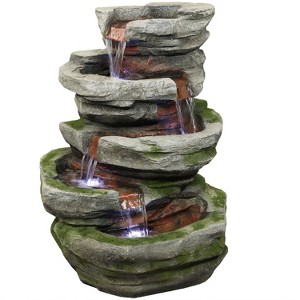 Sunnydaze 31"H Electric Polyresin and Fiberglass Lighted Cobblestone Waterfall Outdoor Water Fountain with LED Lights - 1 of 4