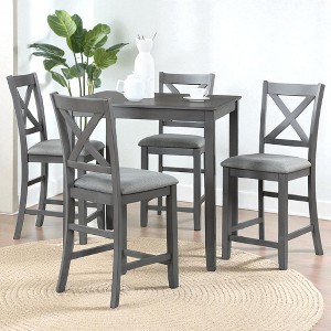 Mshliw 5-Piece Counter Height Dining Table Set with 4 Upholstered Chairs, Square Solid Wood Dining Set for Small Spaces, Kitchen & Dining Room - 1 of 4