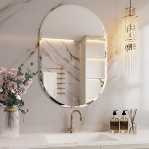 Oval Frameless Bathroom Mirror with Beveled Edge, Decorative Wall Mirror for Vanity and Bathroom - 1 of 4