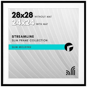 Americanflat 28x28 Picture Frame with Polished Plexiglass, Use as 24x24 Frame with Mat or 28x28 Frame Without Mat, Streamline Collection, ,  Black - 1 of 4
