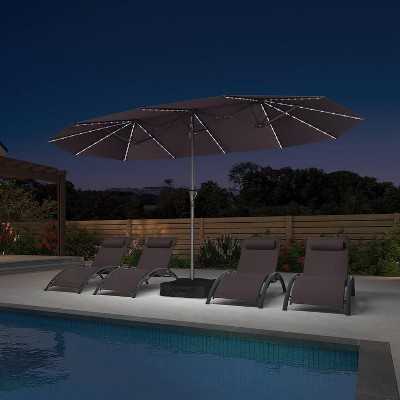 PURPLE LEAF 13ft Patio Market Umbrella and Base Double-Sided Rectangle Outdoor Table Sun Umbrellas with Crank