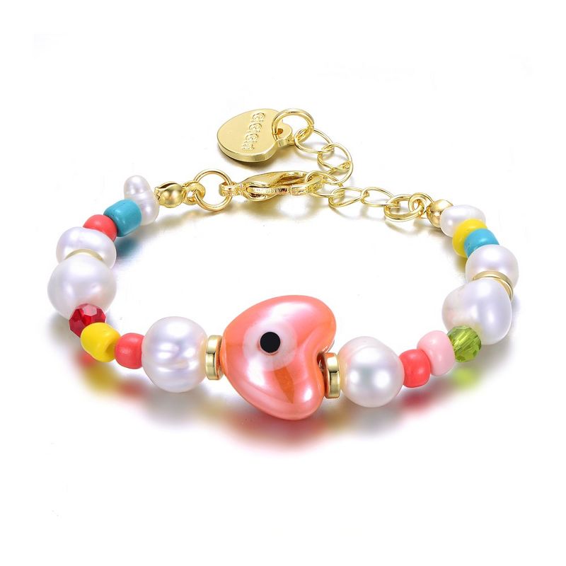 Guili 14k Yellow Gold Plated Multi-Color Beads Bracelet with Freshwater Pearls for Kids, 1 of 3