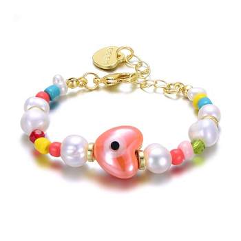 Guili 14k Yellow Gold Plated Multi-Color Beads Bracelet with Freshwater Pearls for Kids