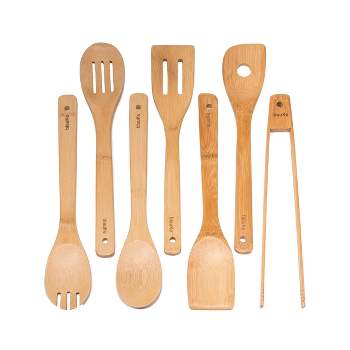 BlauKe 7-Pack Bamboo Wooden Cooking Spoons