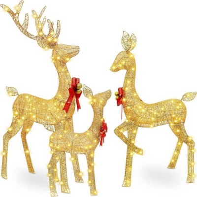 Syemin Decorative Holiday Scene Props 5ft 3-Piece Christmas Deer Family Set Large Outdoor Yard Reindeer Holiday Decoration, Gold, 7.8"*27.5"*52"