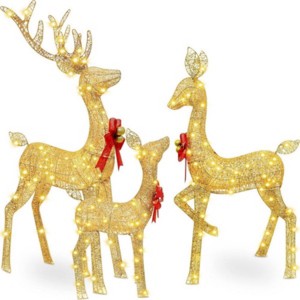 Syemin Decorative Holiday Scene Props 5ft 3-Piece Christmas Deer Family Set Large Outdoor Yard Reindeer Holiday Decoration, Gold, 7.8"*27.5"*52" - 1 of 4