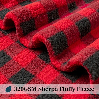 Plaid Red and Black Sherpa Fleece Throw Blanket