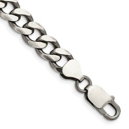 Black Bow Jewelry Men's 7.5mm Sterling Silver Solid Antiqued Flat Curb Chain Bracelet - image 1 of 4