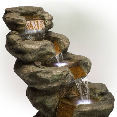 48" Dark Moss Green Multi-Tier Resin Outdoor Waterfall Fountain with LED Lights