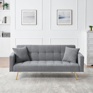 NicBex Couches for Living Room 71.7" Loveseat Sofa Bed Adjustable Sofa Bed Modern Teddy Upholstered 2-seater Sleeper Sofa with 2 Throw Pillows - 1 of 4