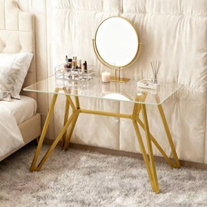 Homy Casa Rectangular Glass Top Table with Gold Metal Frame– Modern Glam Dining or Office Desk - 1 of 4