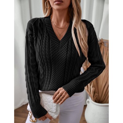 Women's Sweater Casual v Neck Long Sleeve Knit Tops Fall Winter Pullover Sweatshirts