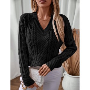 Women's Sweater Casual v Neck Long Sleeve Knit Tops Fall Winter Pullover Sweatshirts - 1 of 4