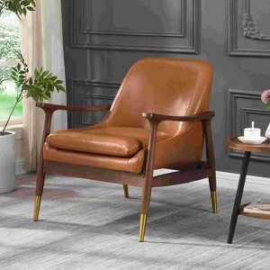 CAVINAS Faux Leather Accent Chair with Brass-Tipped Feet,Upholstered Living Room Chair,Reading Chairs for Living Room - 1 of 4