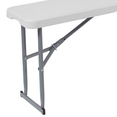 Granite White 6-Foot Foldable Plastic Bench with Gray Metal Frame