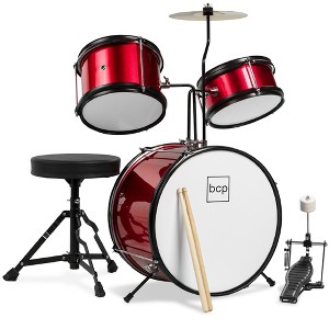 Best Choice Products Kids Beginner 3-Piece Drum, Musical Instrument Set w/ Sticks, Cushioned Stool, Drum Pedal - 1 of 4