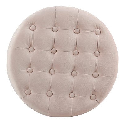 Blush Pink Velvet Tufted Round Ottoman with Storage