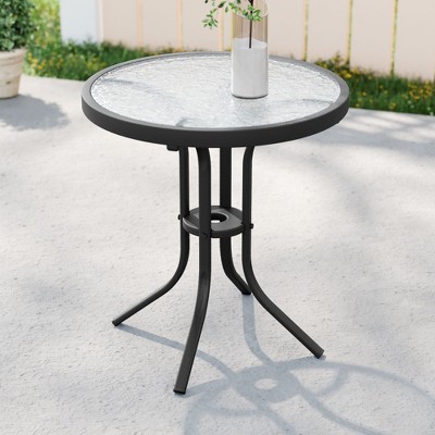 Sonkuki Patio Side table, Outdoor Metal Frame Round Table, Black