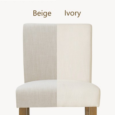 Beige Linen Upholstered Parsons Side Chair Set with Wood Legs