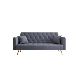VYNXARIA 71-inch convertible love seat sofa, American vintage grey velvet material, suitable for small living room, bedroom, office - 1 of 4