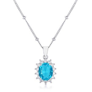 ShineHigh Rhodium Plated Petite Royal Oval CZ Pendant Necklace in Mystic, Red, Pink, Black, Sapphire Blue & Aqua Blue - 1 of 1