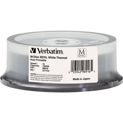Verbatim M DISC BDXL 100GB 4X White Thermal Hub Printable - 25pk Spindle