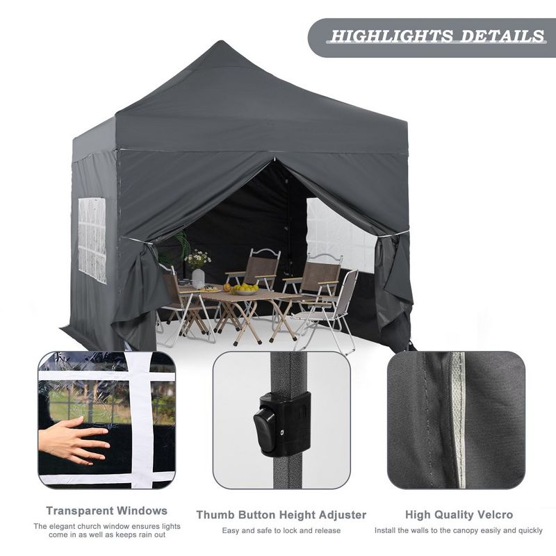 Aoodor Commercial Instant Pop Up Canopy Tent ,3 Adjustable Heights,  Fully Waterproof Portable Gazebo Shelter , with Wheeled Bag, 4 of 8