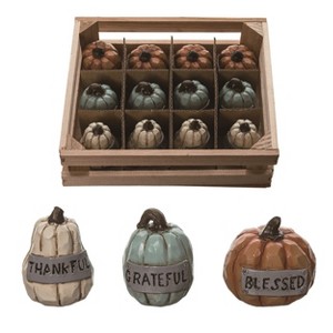 Transpac Resin 5.75 in. Multicolor Harvest Sentiment Pumpkins with Crate Set of 12 - 1 of 2
