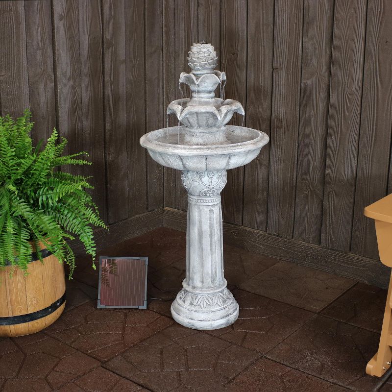 Sunnydaze Outdoor Solar Powered Ornate Elegance Tiered Water Fountain with Battery Backup and LED Light - 41", 2 of 13