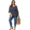 Agnes Orinda Women's Plus Size V Neck 3/4 Sleeve Boho Striped Peplum Babydoll Blouses - 3 of 4