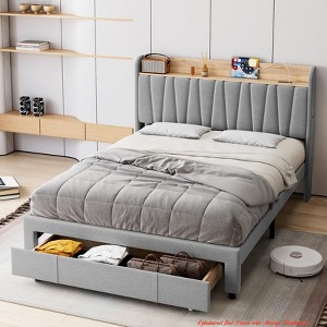 Upholstered Bed Frame w/ Storage Headboard,Platform Bed Frame w/ Storage Drawers, Charging Station No Box Spring Needed - 1 of 4