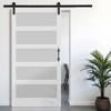 Karl Home 30 in. x 84 in. 5 Lite Tempered Frosted Glass White Primed Glass Sliding Wood Barn Door with Hardware Kit - 2 of 4
